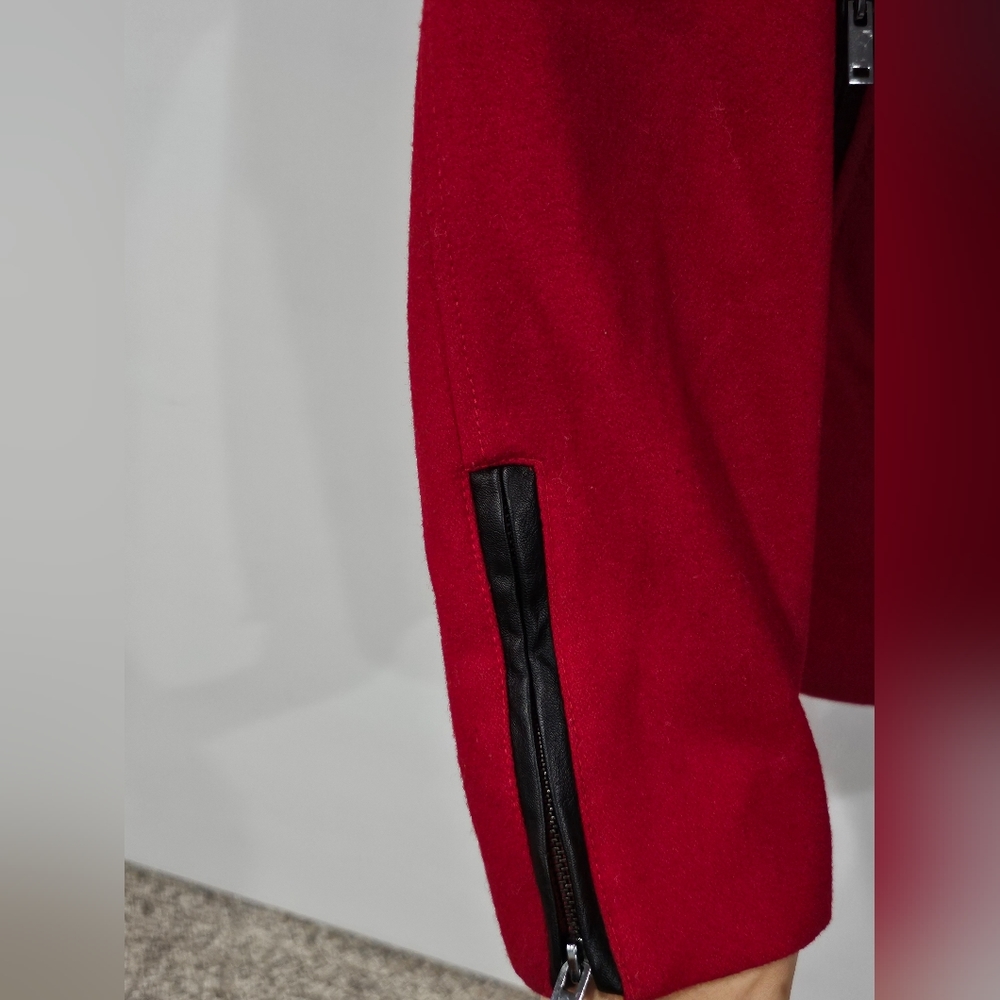 Black Rivet Red Pea Coat Jacket - Picture 4 of 8